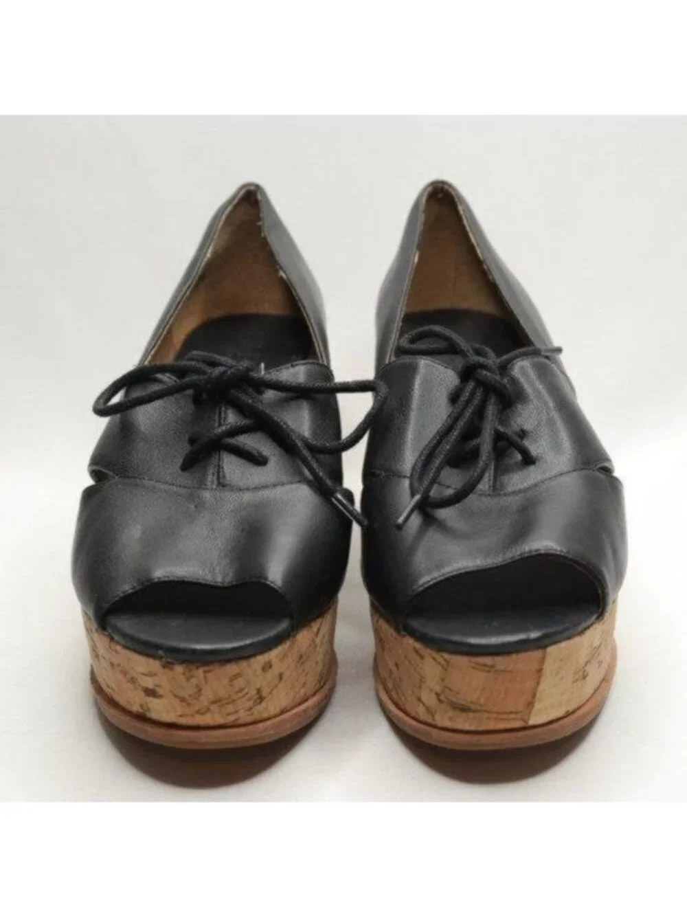 Anthropologie Fiel Women's 8.5 Black Leather Lace Up Platform Open Toe Oxfords
